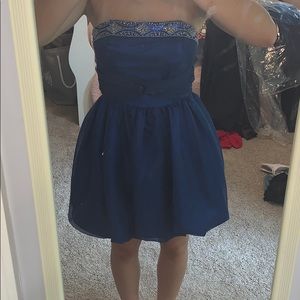 Navy blue strapless homecoming or formal dress